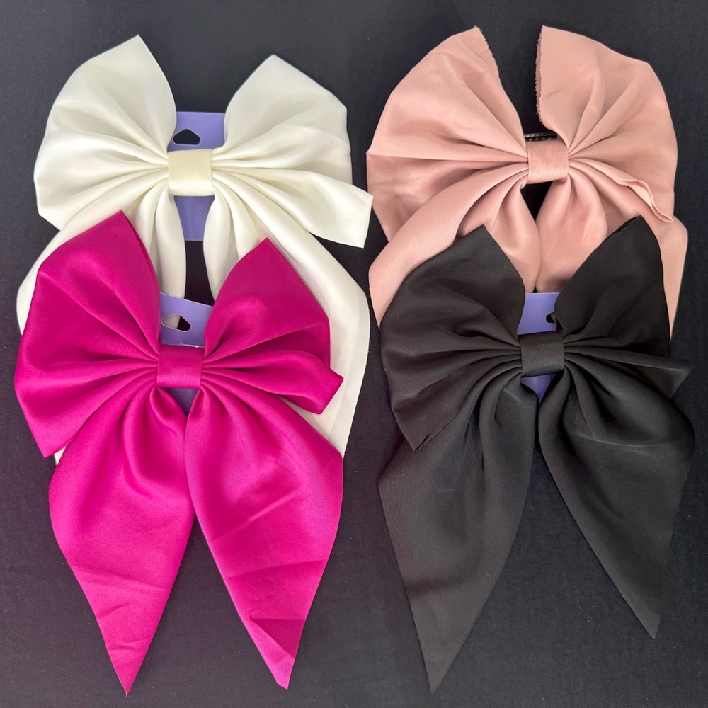 Claire's Satin/Silky Bow Clip Set Hot Pink, Ivory, Dusty Pink, Black for hair